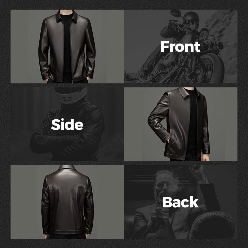 Men's Classic PU Leather Jacket with Zipper Front