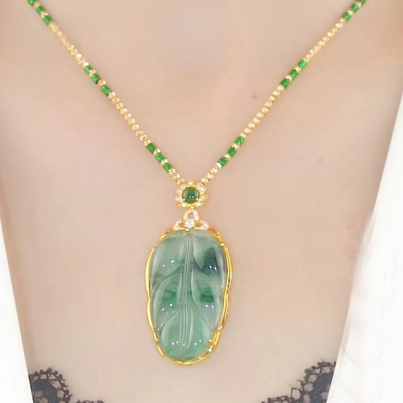 Green Leaf Pendant Necklace for Women