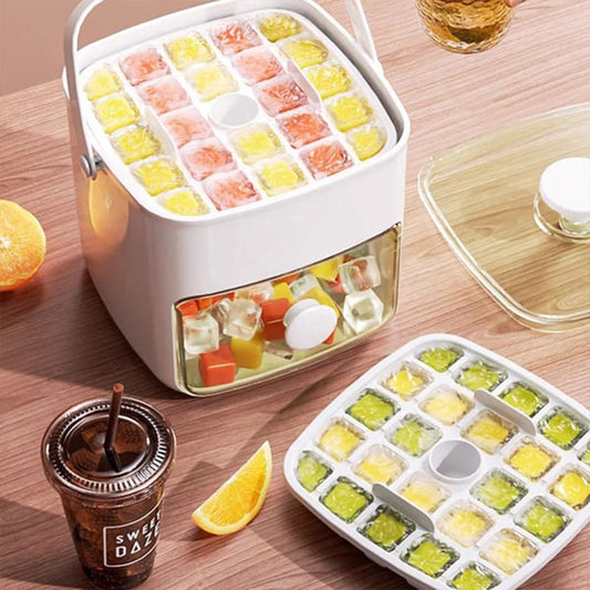 2 Tier Convenient Push-In Ice Cube Mold with Tray Case