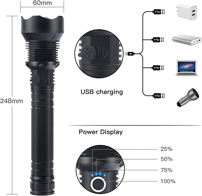 💯Limited Time Half Price-🔦Super Bright, Powerful, High Lumen, Long Size Tactical Flashlight with Rechargeable Batteries🔥