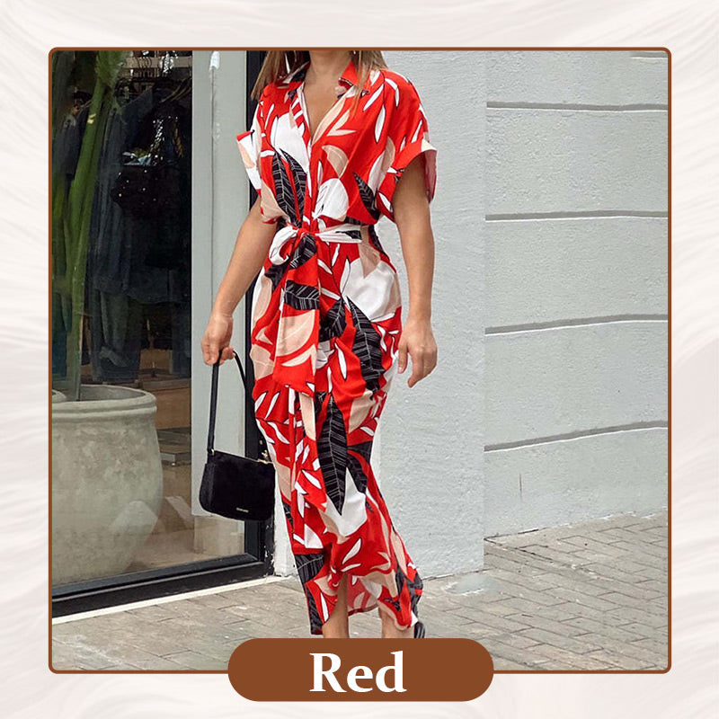 🔥Summer Hot Sale🔥Printed Waist Cinching Shirt Dress