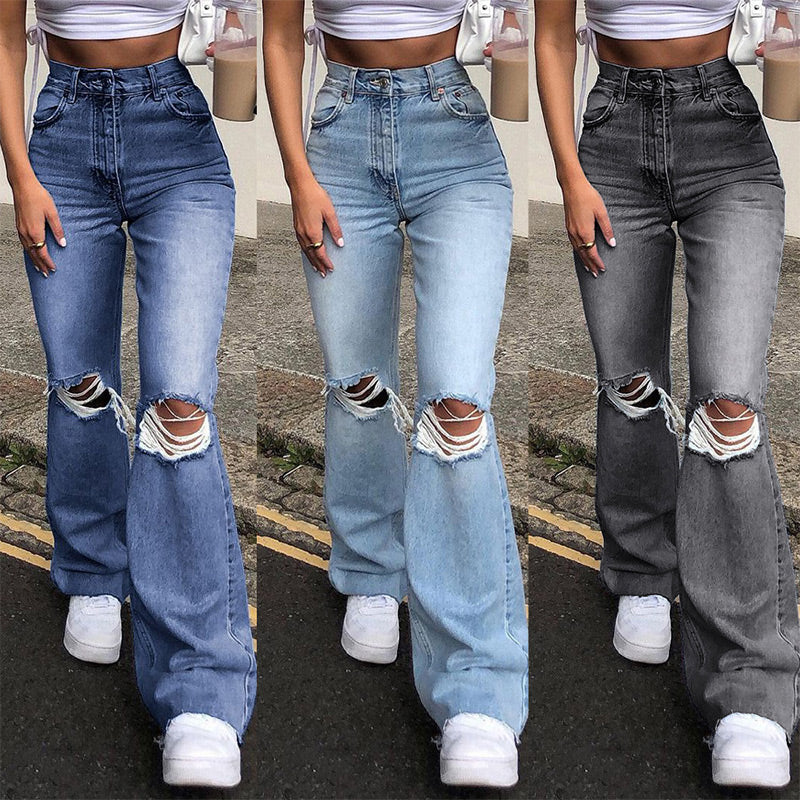 🔥Hot Sale! Women's Casual Ripped High-Waisted Wide-Leg Pants