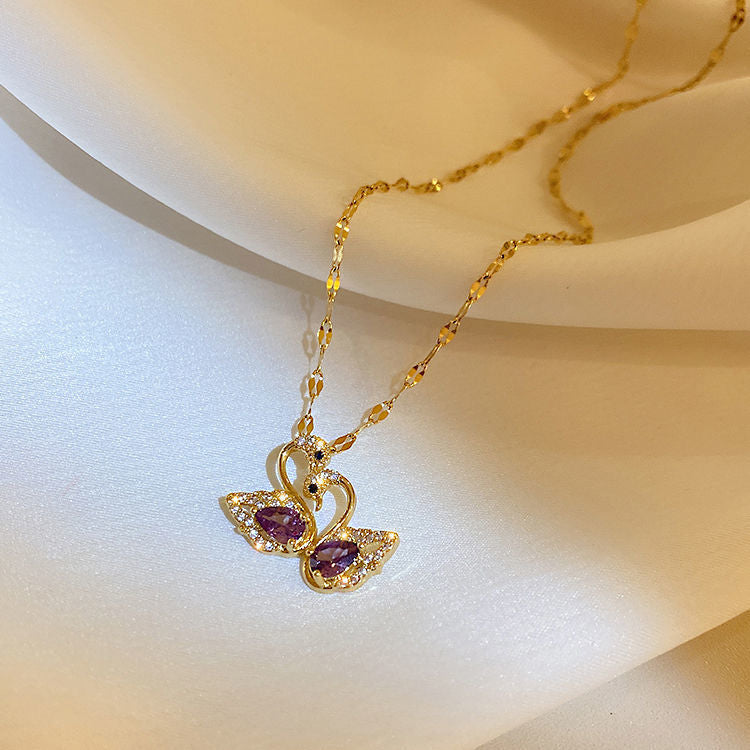 Amethyst Double Swan Pendant Necklace