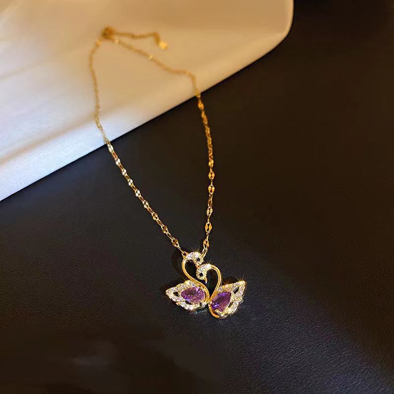 Amethyst Double Swan Pendant Necklace