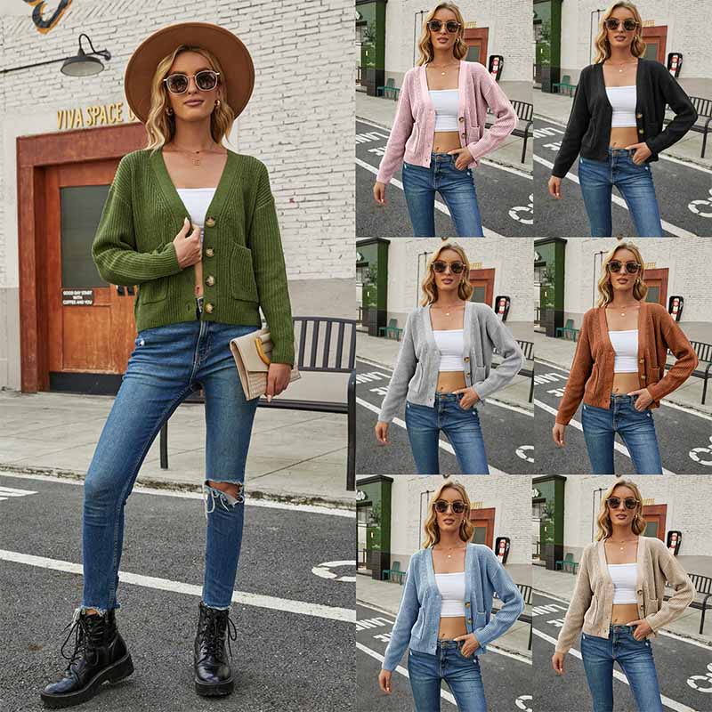 Women's V-Neck Button Down Long Sleeve Knit Cardigan (Free Shipping)