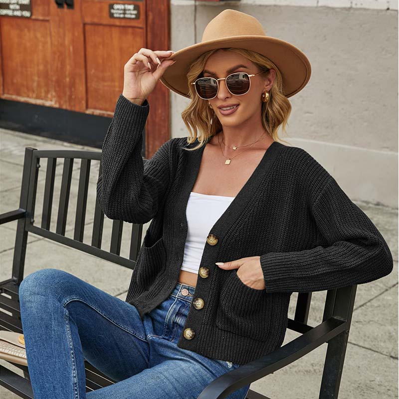 Women's V-Neck Button Down Long Sleeve Knit Cardigan (Free Shipping)