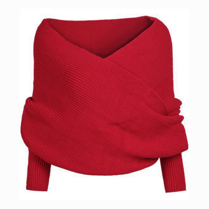 Women's Solid Knitted Sweater Scarf with Sleeves