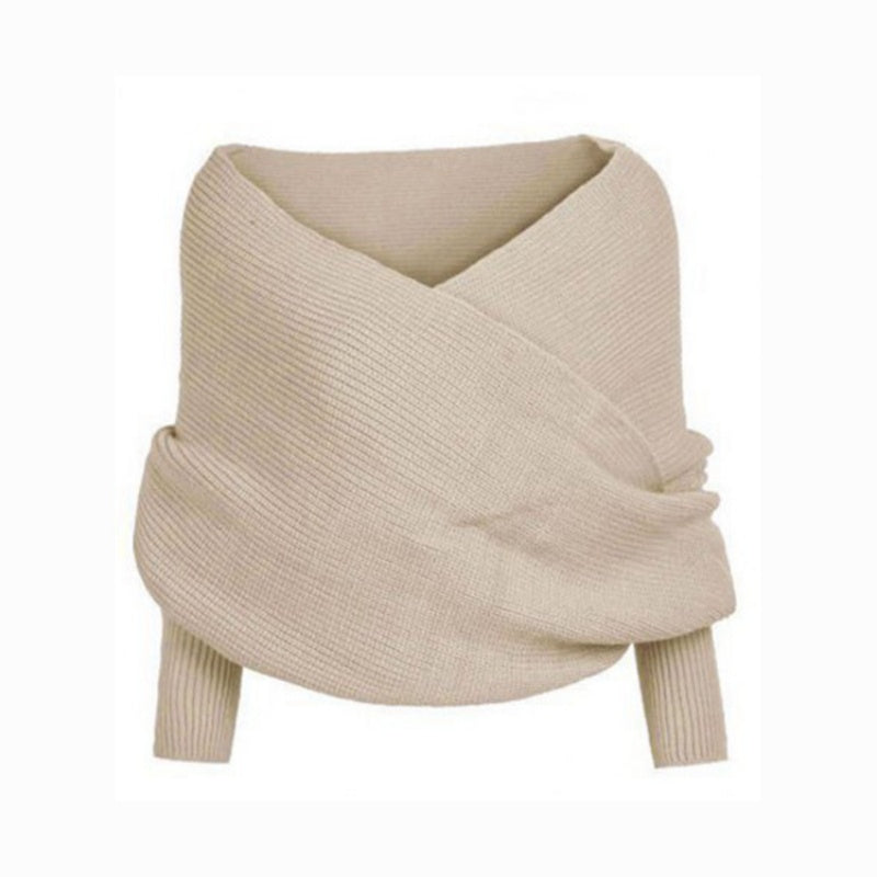 Women's Solid Knitted Sweater Scarf with Sleeves