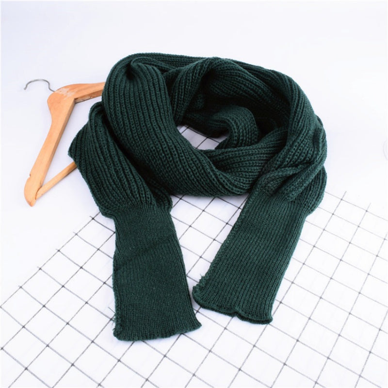 Women's Solid Knitted Sweater Scarf with Sleeves