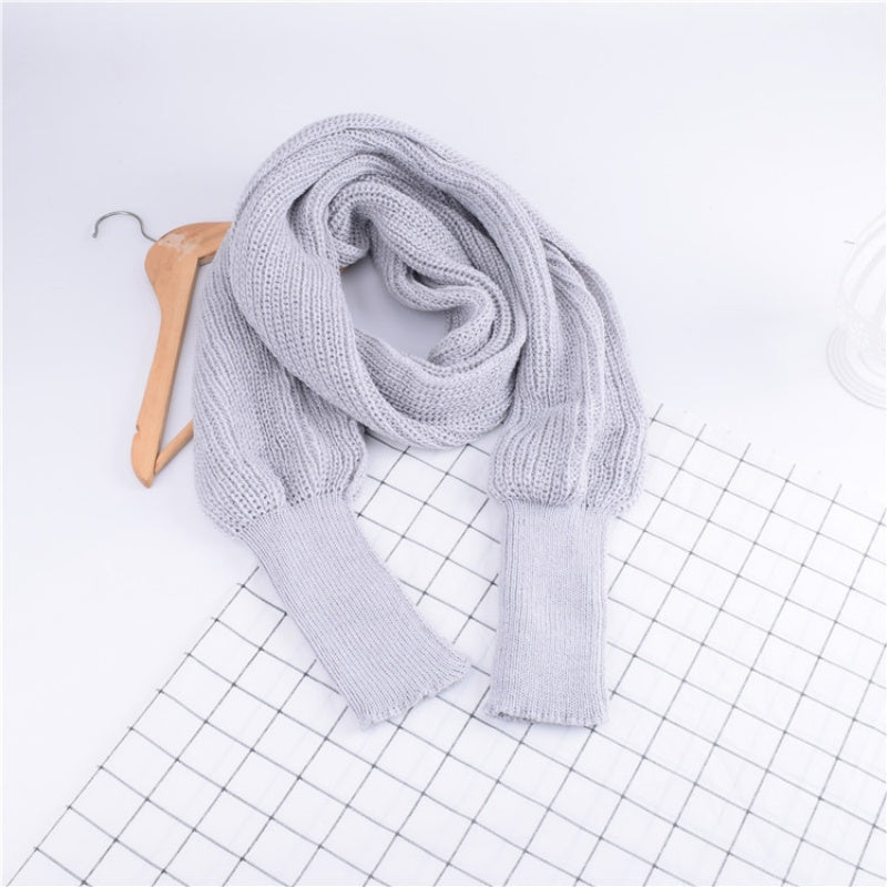 Women's Solid Knitted Sweater Scarf with Sleeves