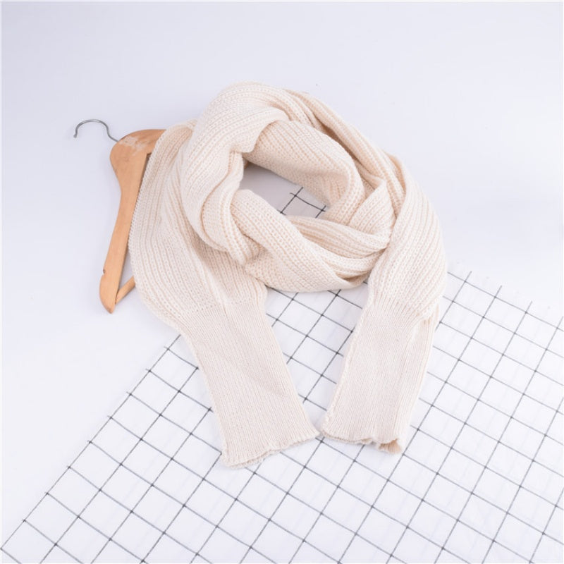 Women's Solid Knitted Sweater Scarf with Sleeves