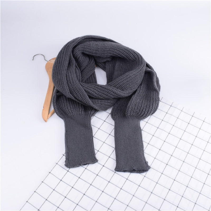 Women's Solid Knitted Sweater Scarf with Sleeves