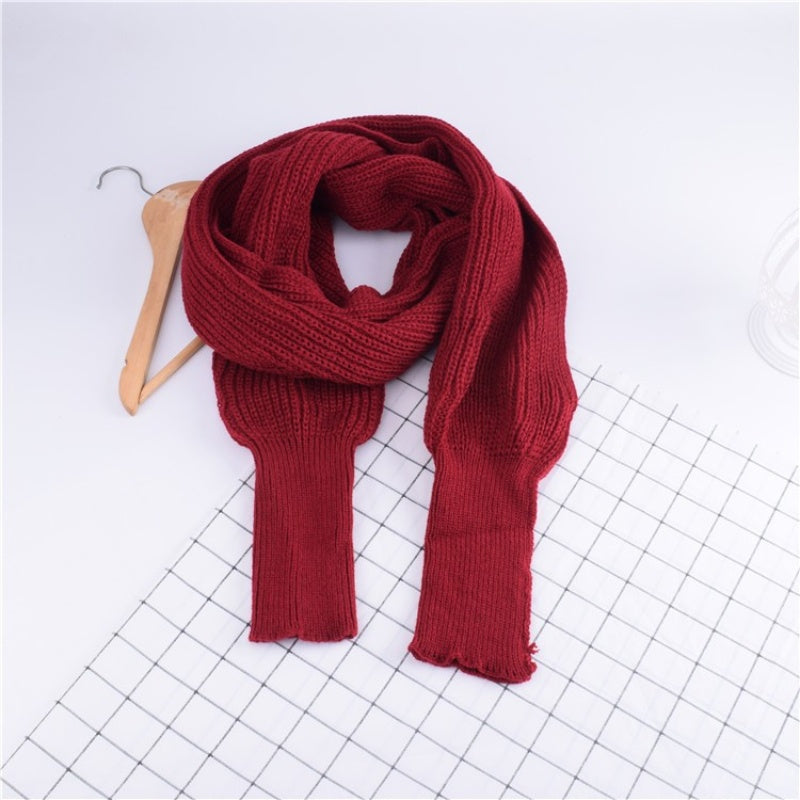 Women's Solid Knitted Sweater Scarf with Sleeves