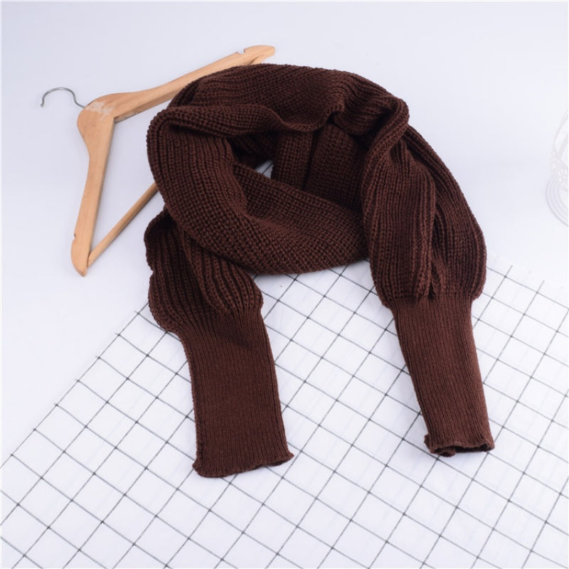 Women's Solid Knitted Sweater Scarf with Sleeves