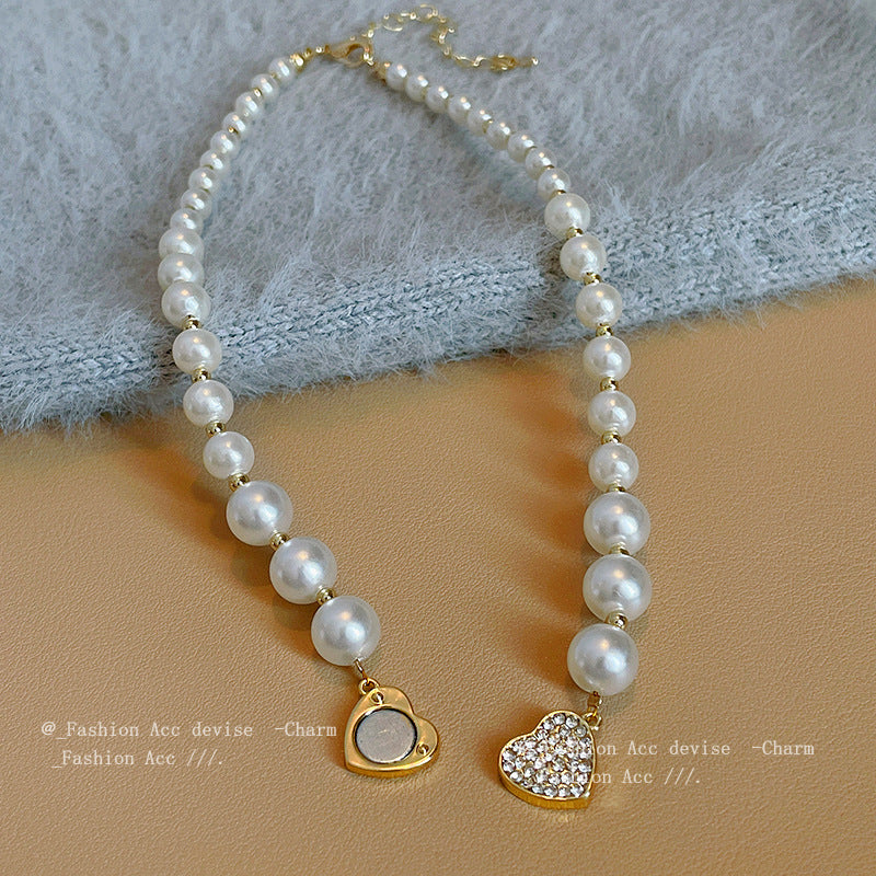 Elegant Pearl Heart Choker Necklace