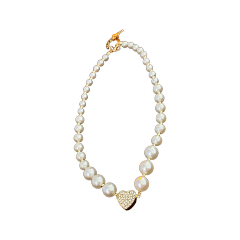 Elegant Pearl Heart Choker Necklace