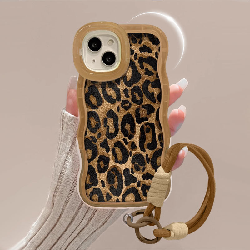 Retro Leopard Print Portable Phone Case Set with Invisible Dual Stands