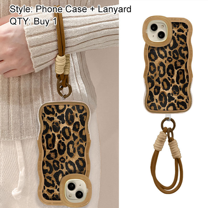 Retro Leopard Print Portable Phone Case Set with Invisible Dual Stands