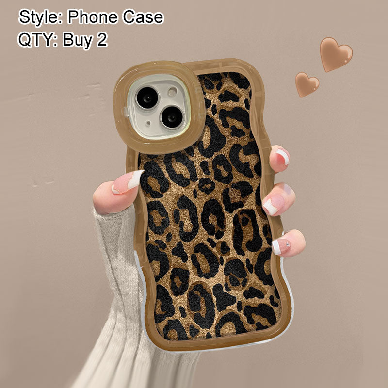 Retro Leopard Print Portable Phone Case Set with Invisible Dual Stands