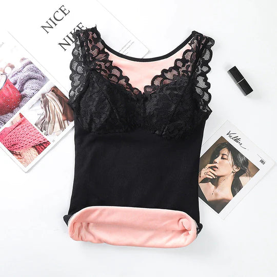 Women's Winter Lace Seamless V-Neck Padded Thickened Thermal Vests