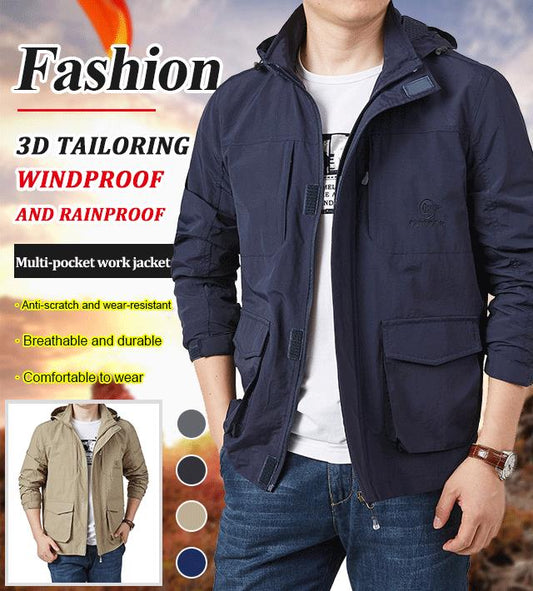 New multi-pocket workwear casual sports large size hooded jacket