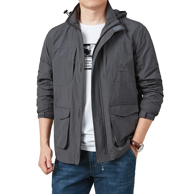 New multi-pocket workwear casual sports large size hooded jacket