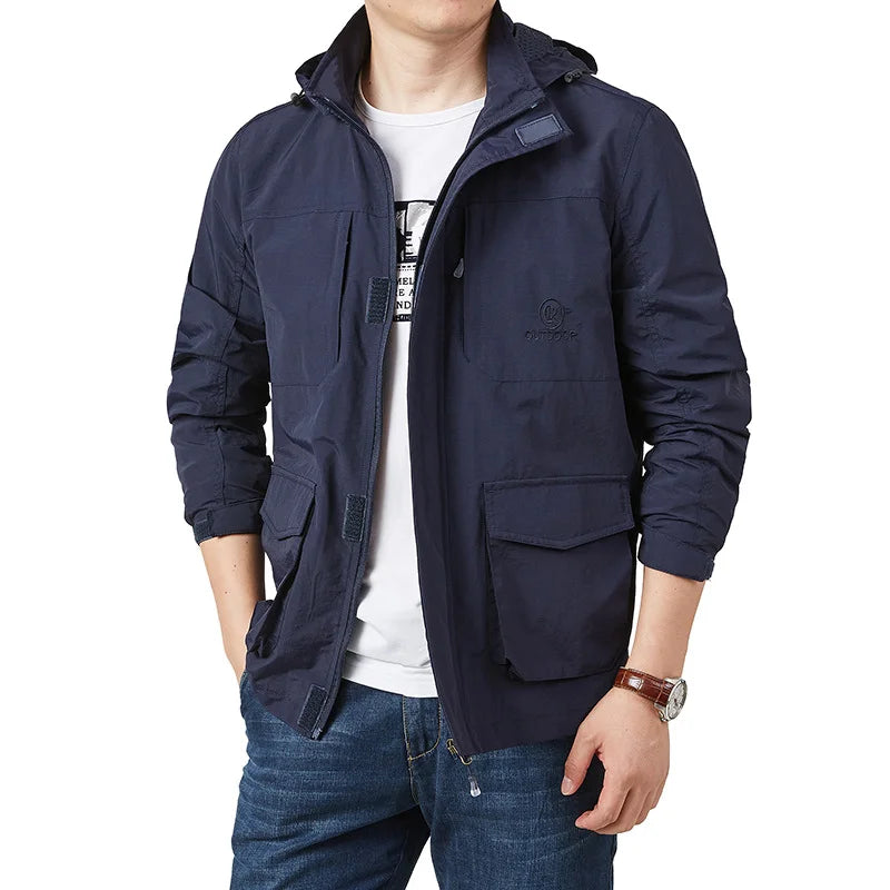 New multi-pocket workwear casual sports large size hooded jacket