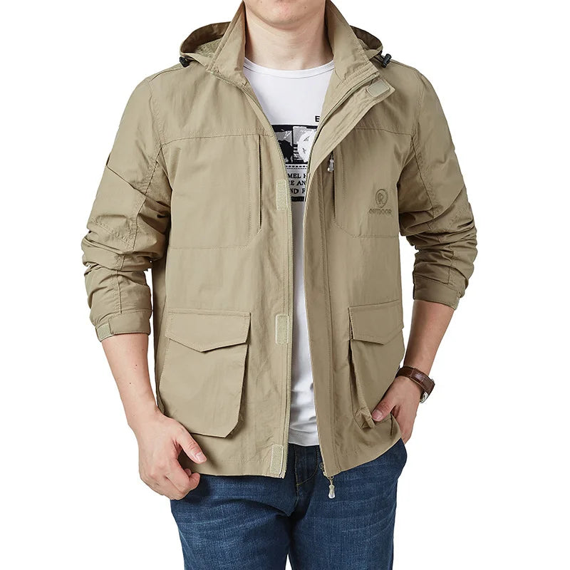 New multi-pocket workwear casual sports large size hooded jacket