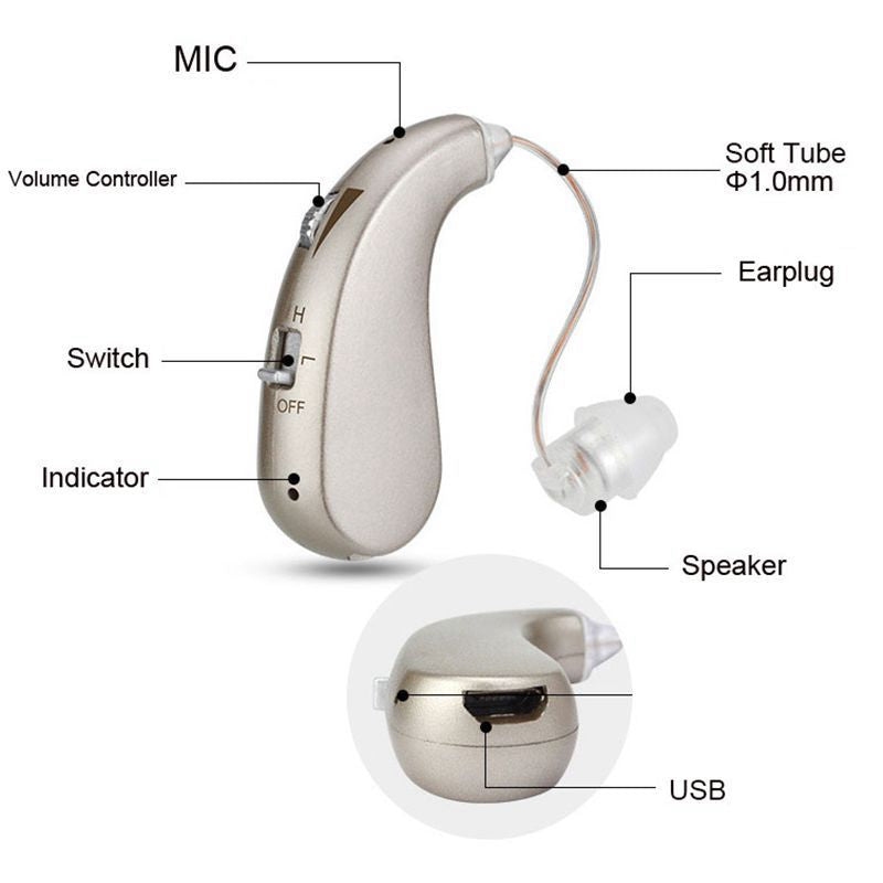 USB Rechargeable Bluetooth Hearing Aid Headphones for Seniors