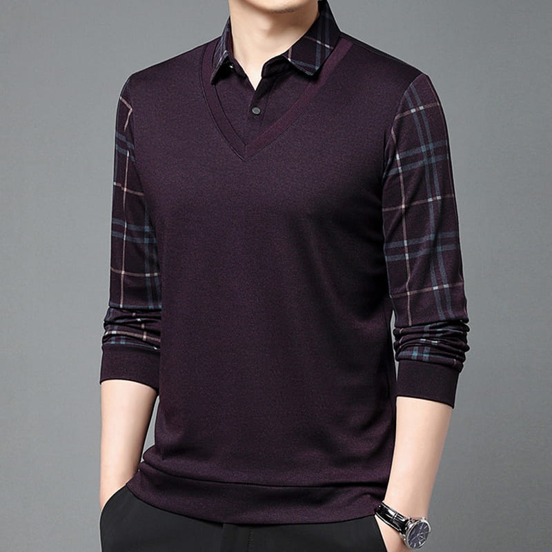 Men's Fake Two-Piece Knit Pullover