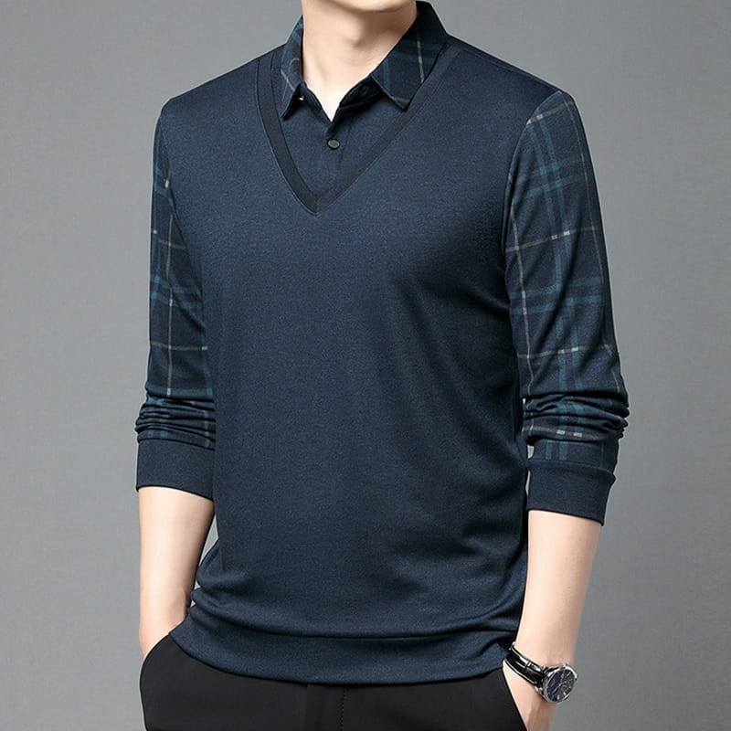 Men's Fake Two-Piece Knit Pullover