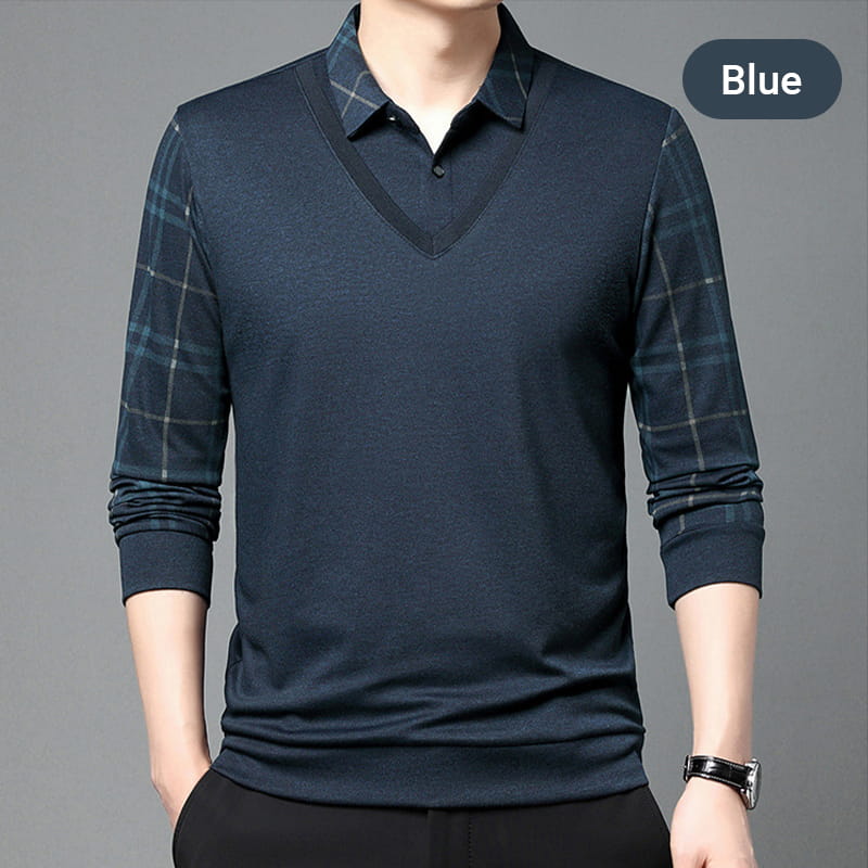 Men's Fake Two-Piece Knit Pullover