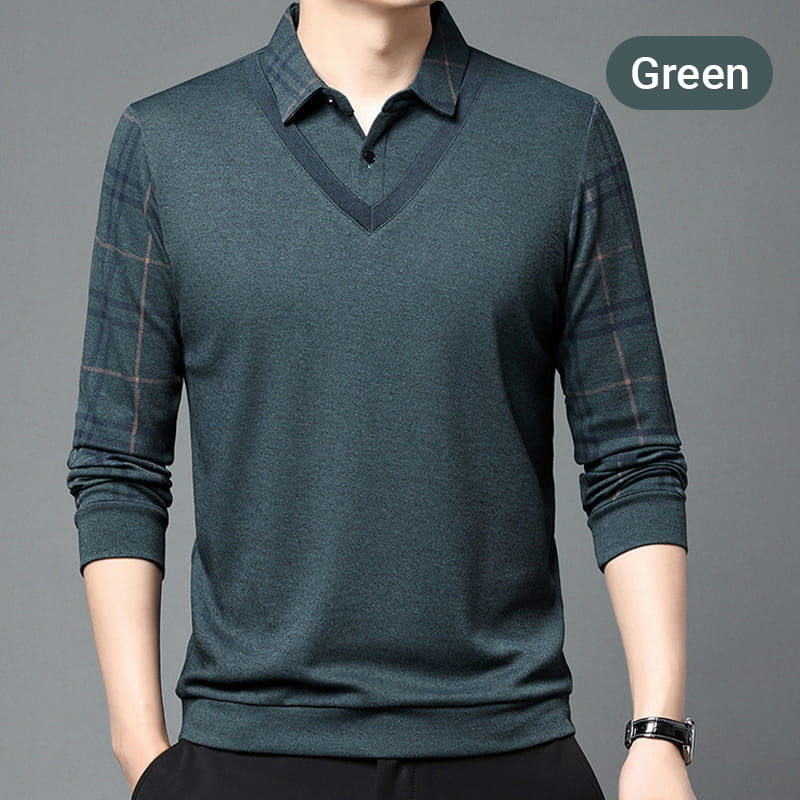 Men's Fake Two-Piece Knit Pullover