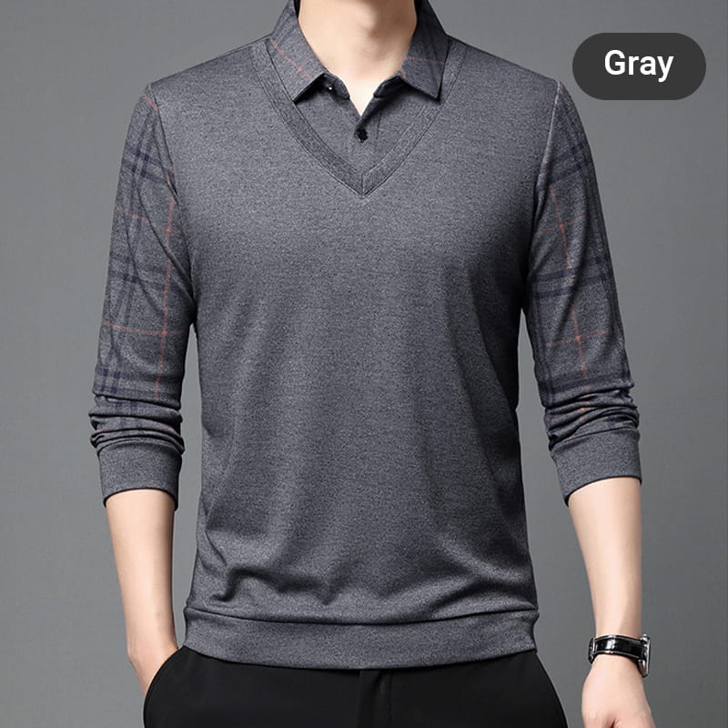 Men's Fake Two-Piece Knit Pullover