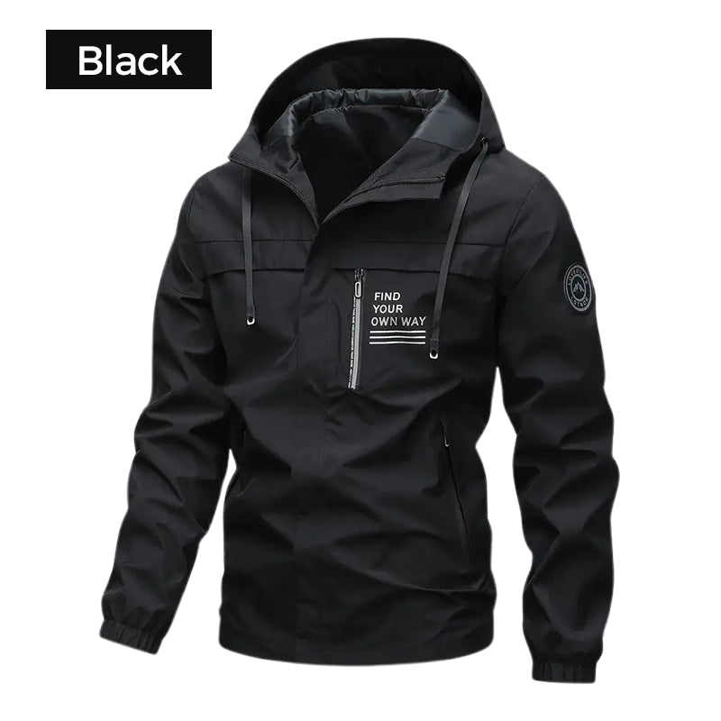 Men's Waterproof Jacket with Detachable Hood and Pockets