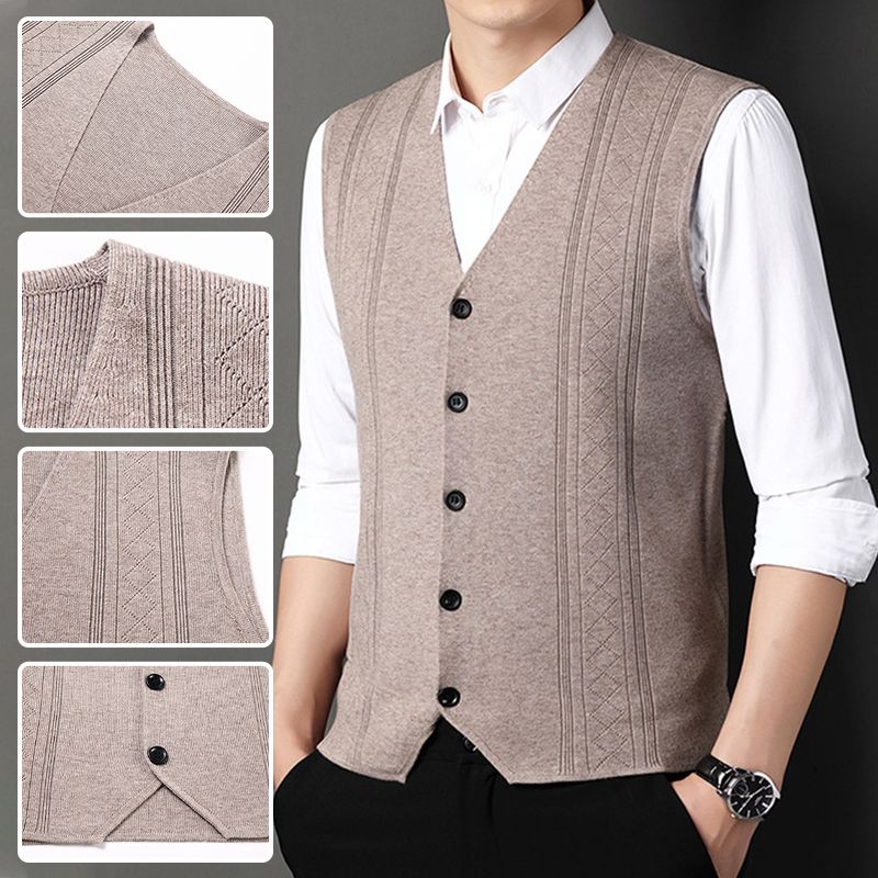 Men's Fashion Knitted Button Sweater Vest Business Match