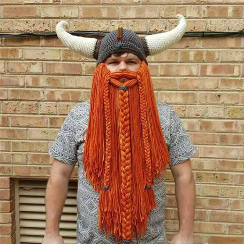 [Unique Gift] Funny Beard Viking Knit Hat and Removable Beard