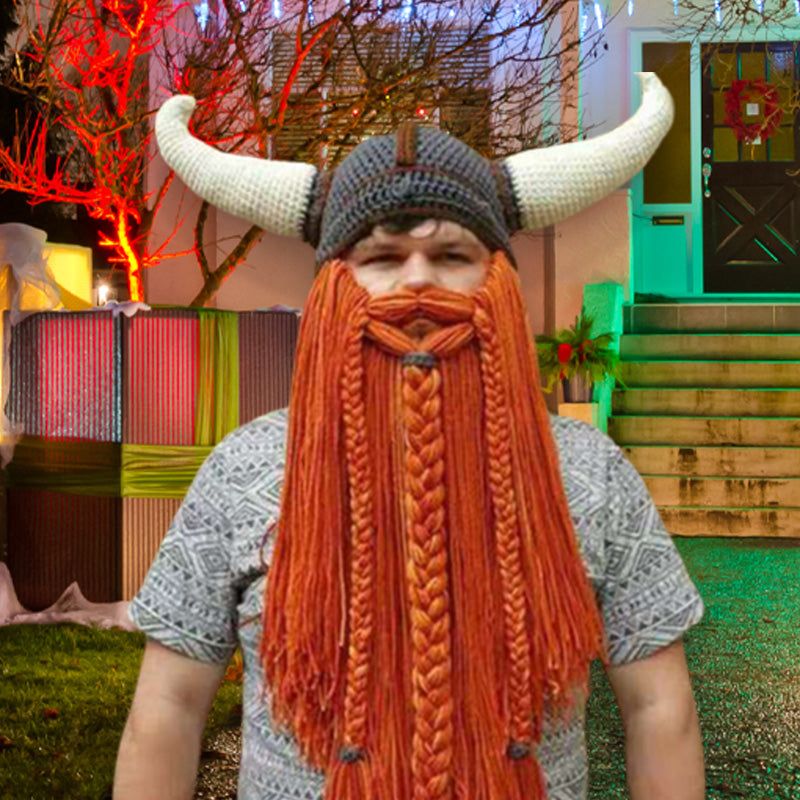 [Unique Gift] Funny Beard Viking Knit Hat and Removable Beard