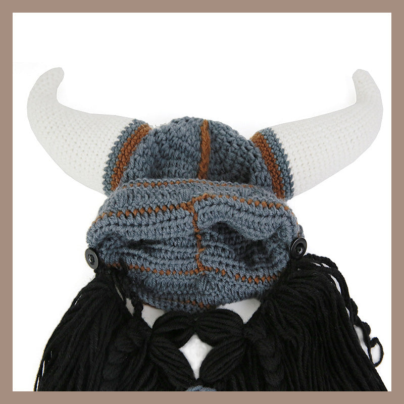 [Unique Gift] Funny Beard Viking Knit Hat and Removable Beard