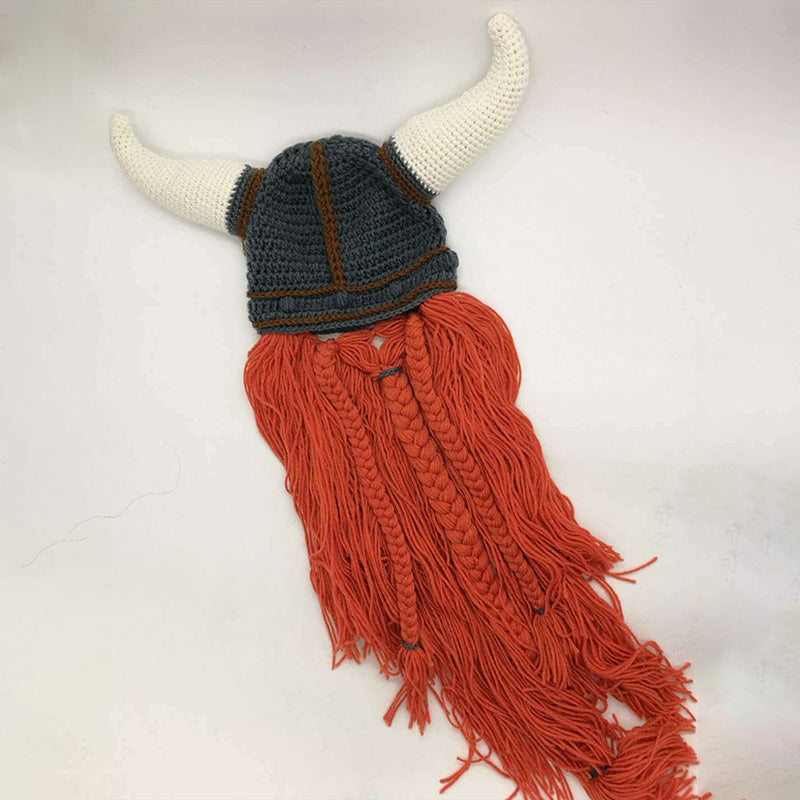 [Unique Gift] Funny Beard Viking Knit Hat and Removable Beard