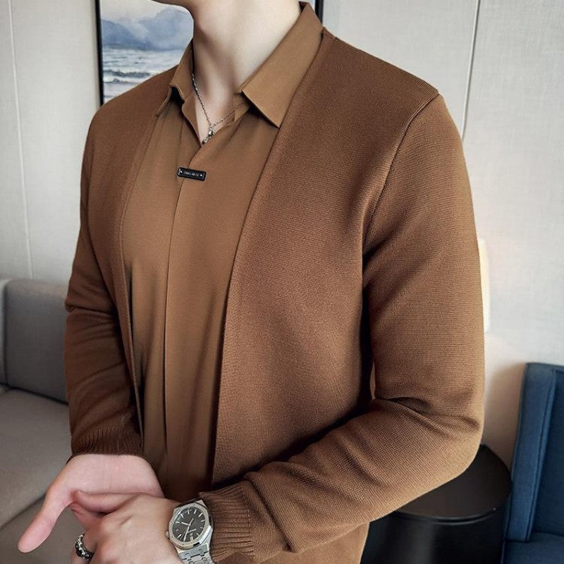 ✨New Arrival✨Men's Casual Solid Color Faux 2-Piece Top