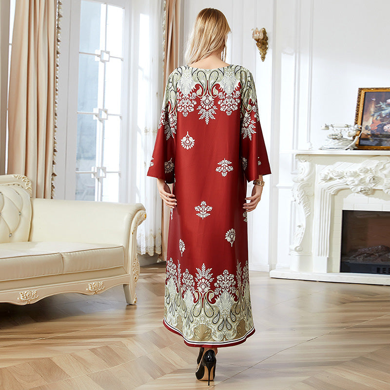 Red Printed Women's Robe