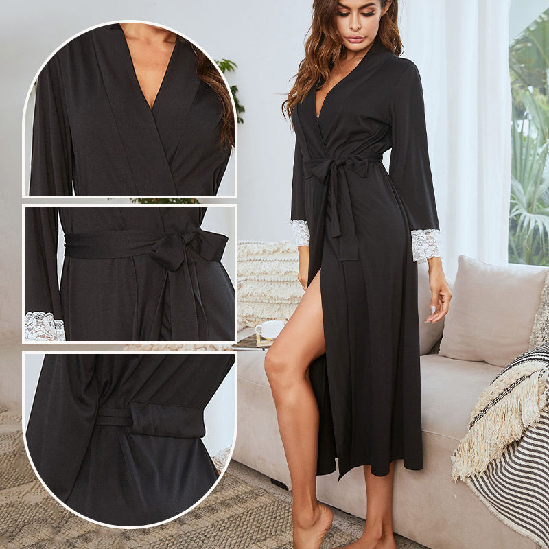 Women's V-Neck Lace Long Sleeve Bathrobe