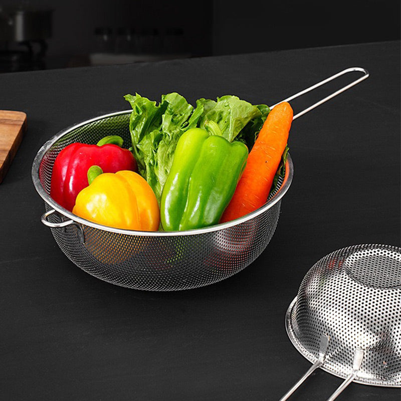 Kitchen Stainless Steel Basin Colander with Handle