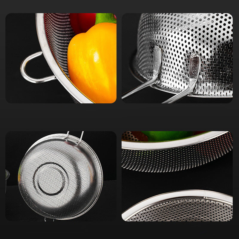 Kitchen Stainless Steel Basin Colander with Handle