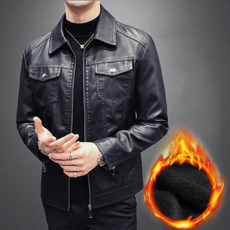 [Gift for Men] Men’s Windproof Leather Jacket Black