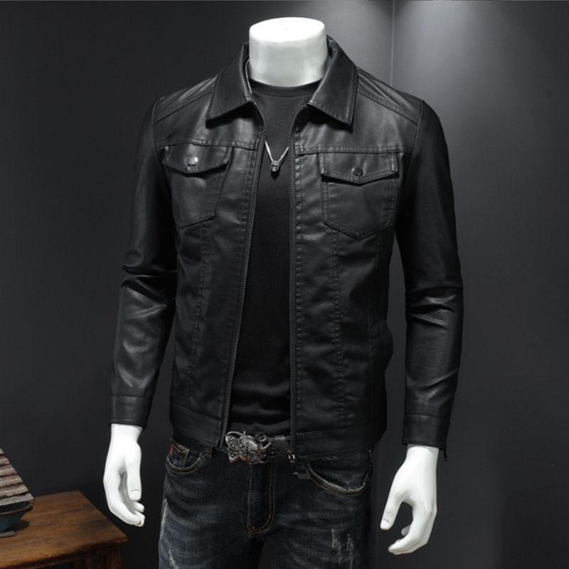 [Gift for Men] Men’s Windproof Leather Jacket Black