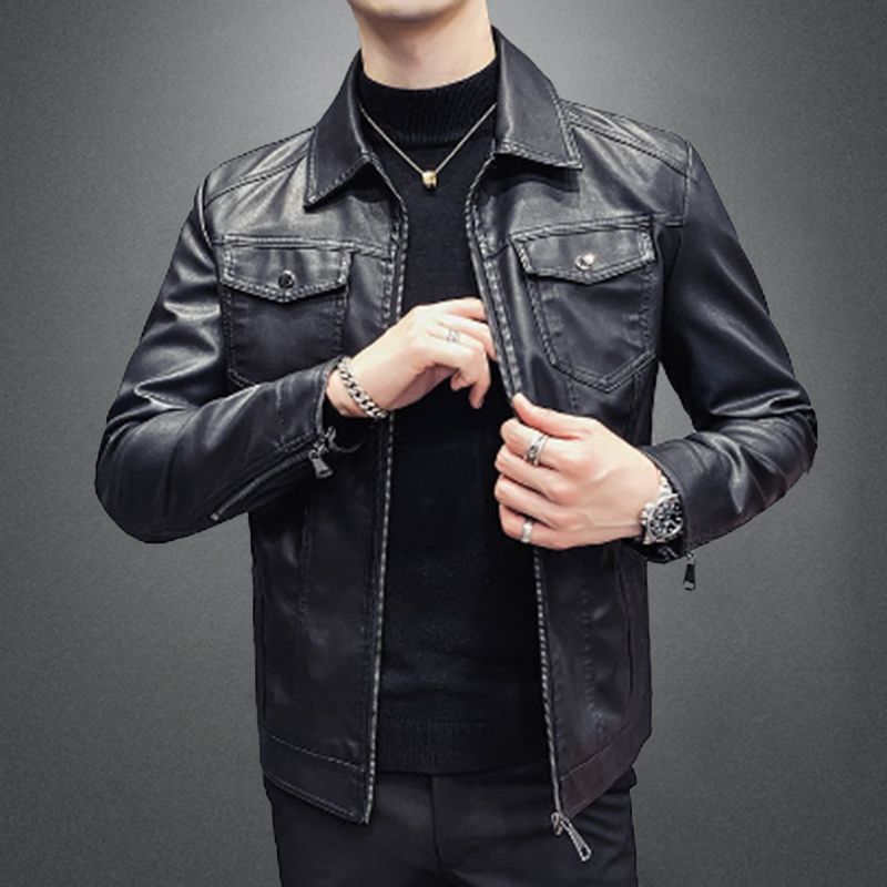 [Gift for Men] Men’s Windproof Leather Jacket Black