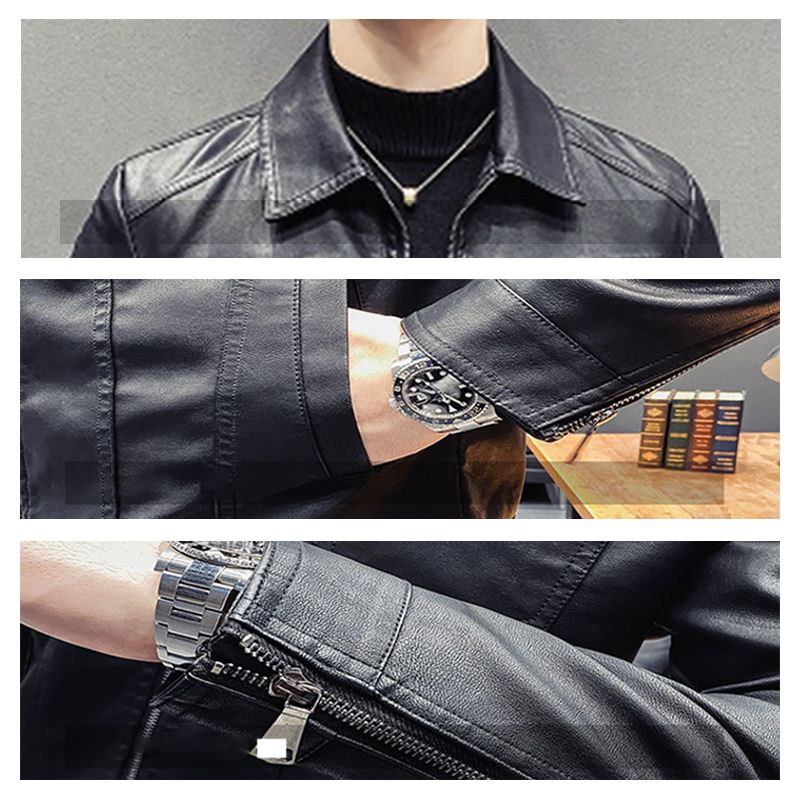 [Gift for Men] Men’s Windproof Leather Jacket Black