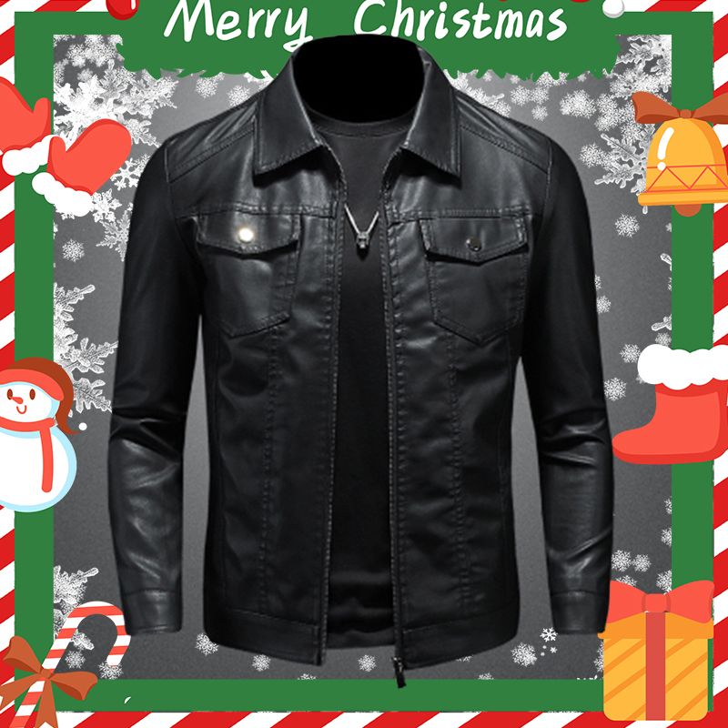 [Gift for Men] Men’s Windproof Leather Jacket Black